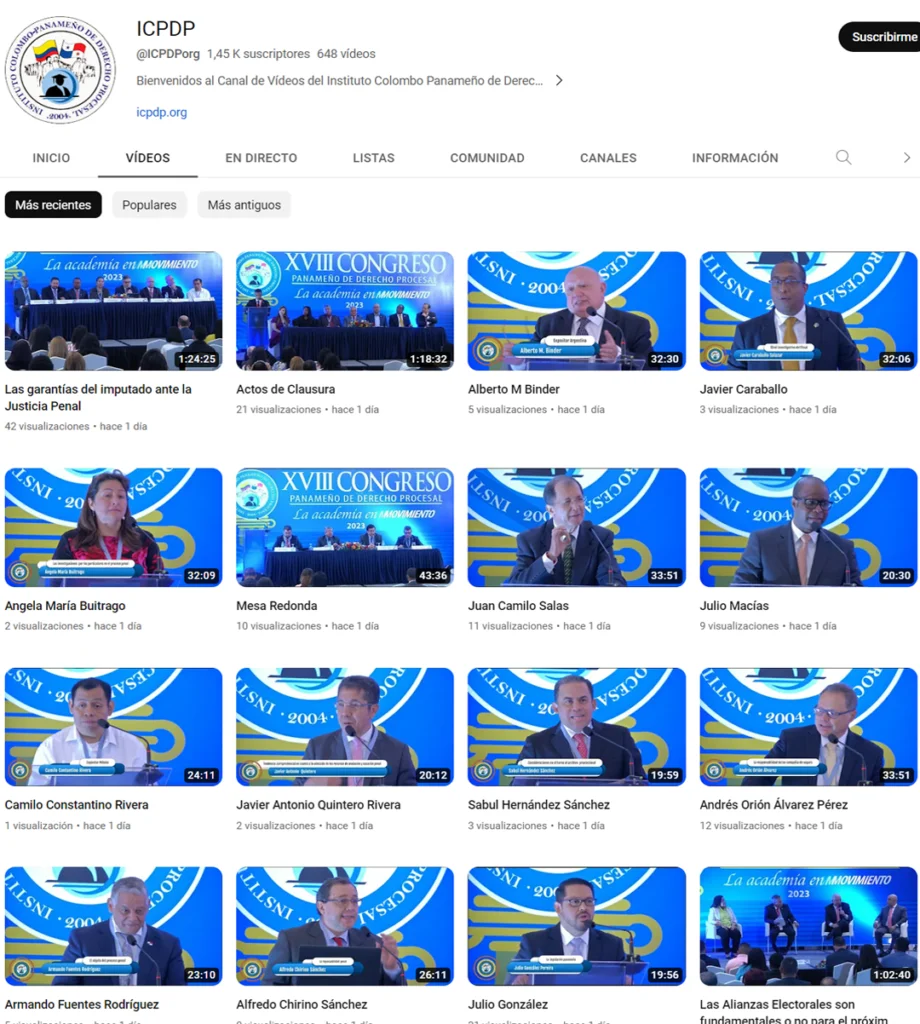 Captura de pantalla como acceso al canal de youtube del ICPDP