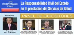 Imagen con fotografía de los expositores sobre el tema 'La Responsabilidad Civil del Estado en la Prestación del Servicio de Salud'