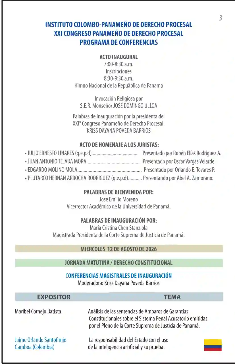 Detalles del acto de inauguración del XXI Congreso Panameño de Derecho procesal 2026