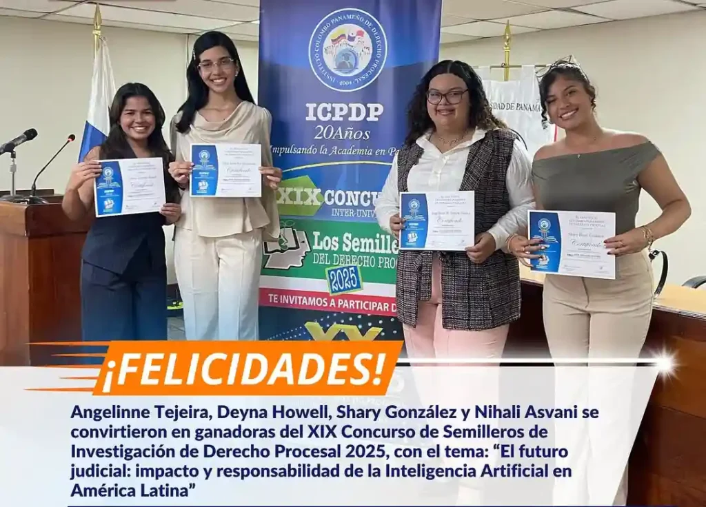 Foto del grupo de estudiantes ganadores del primer lugar en el XIX Concurso de Semilleros de Derecho Procesal 2025